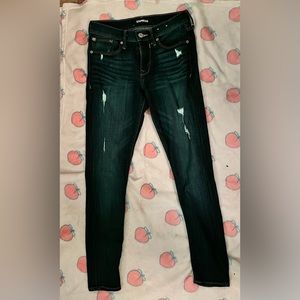 Express dark blue jeans with stretch mid rise